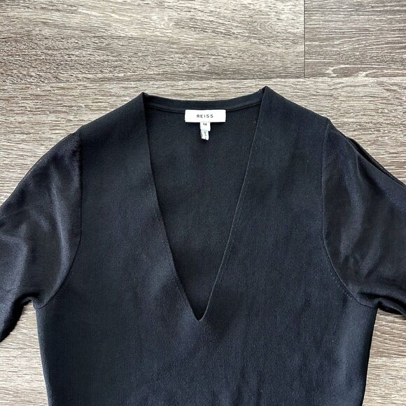 EUC Reiss Sophie Black Knit Top Medium Sheer Mesh Sleeve Pullover Sweater Chic - Picture 8 of 16